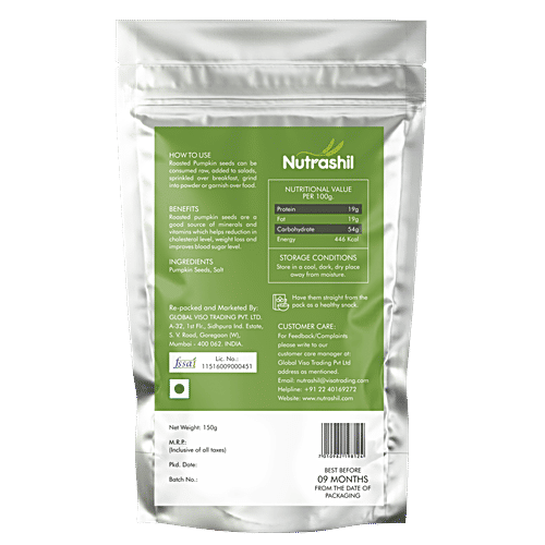 Nutrashil Pumpkin Seeds - Roasted & Salted, 150 g  Good Source of Minerals & Vitamins