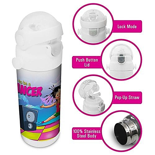 Hot Muggs Insulated Stainless Steel Easy Sip Bottle - Want To Be A Dancer, Double Wall, 350 ml  