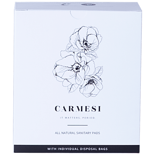 Carmesi All Natural Sanitary Pads with Disposal Bags - Regular, Soft, Thin, Chlorine Free, Paraben Free, 10 pcs 5 XL + 5 Regular Chlorine Free, Paraben Free