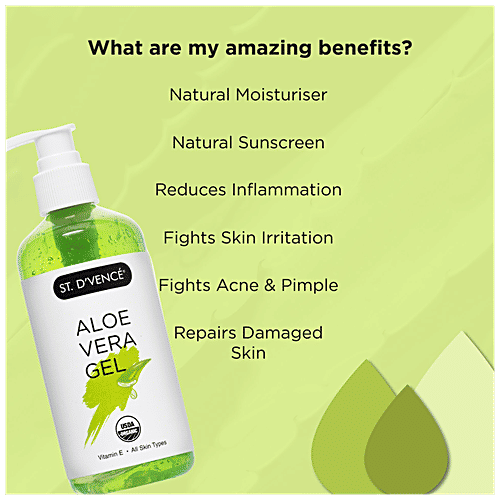 ST. Dvence Aloe Vera Gel - Vitamin E, All Skin Types, To Reduce Wrinkles, Parabens Free, Sulphate Free, 300 ml  Parabens Free, Sulphate Free