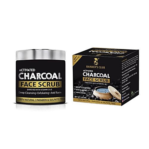Barber's Club Activated Charcoal Face Scrub - 100% Natural, Paraben & Sulphate Free, 130 g  