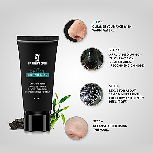 Barber's Club Black Charcoal Peel Off Mask - Ultimate Blackhead Remover, 60 g Paraben & Sulfate Free