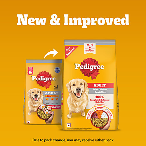 Pedigree Adult Dry Dog Food, Chicken, Egg & Rice, 3 kg, 100% Complete & Balanced Food for Adult Dogs, 3 kg Healthy Muscles & Bones, Healthy Digestive System, Shinier Coat, High Quality Protein & Calcium