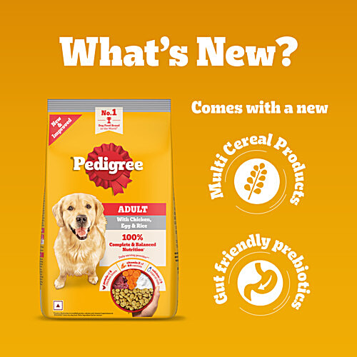 Pedigree Adult Dry Dog Food, Chicken, Egg & Rice, 3 kg, 100% Complete & Balanced Food for Adult Dogs, 3 kg Healthy Muscles & Bones, Healthy Digestive System, Shinier Coat, High Quality Protein & Calcium