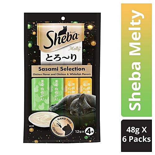 Sheba Melty Premium Cat Snack - Adult, Chicken & Chicken-Whitefish Flavour, 48 g Pack of 6 Hand Feed
