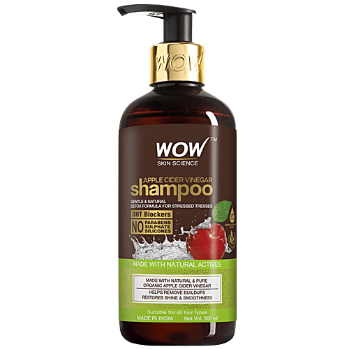 Wow Skin Science Apple Cider Vinegar Shampoo - Gentle & Natural, Restores Shine, Smoothness, No Parabens, pH Balances, 300 ml