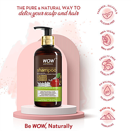 Wow Skin Science Apple Cider Vinegar Shampoo - Gentle & Natural, Restores Shine, Smoothness, No Parabens, pH Balances, 300 ml