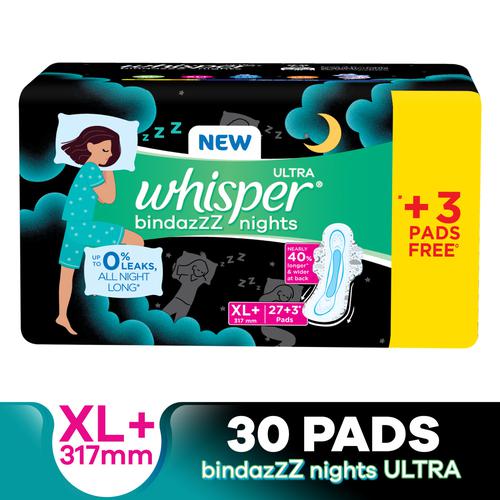 Whisper Bindazzz Nights Sanitary Pads, Xl+ Pack of 44 Napkins