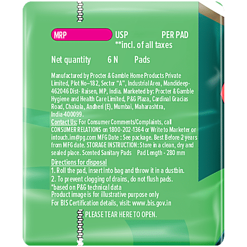 Whisper Ultra Sanitary Pads - For Heavy Flow, XL, 6 pcs Locks 100% Wetness, More Than 20% Longer With Wider Back