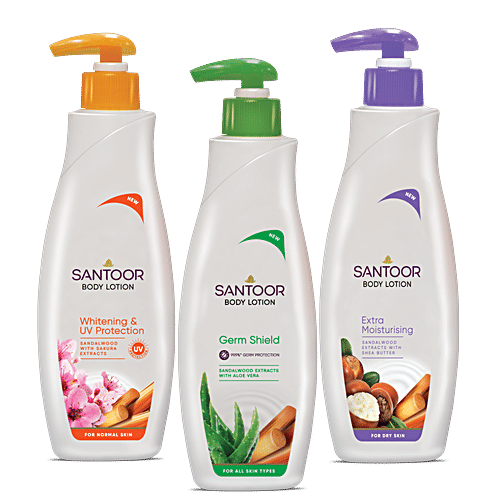 Santoor Perfumed Body Lotion for Skin Whitening & UV Protection, 250 ml (Pack of 2)