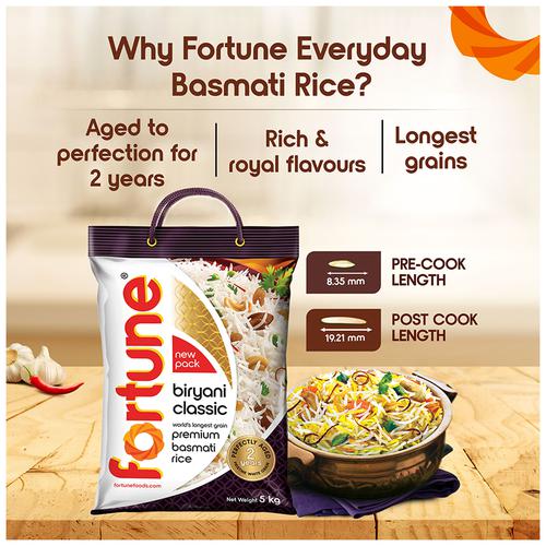 Fortune  Classic Basmati Rice/Basmati Akki - Biryani, 5 kg  2 Years Perfectly Aged