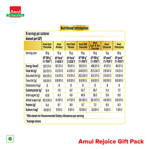 Amul Rejoice Gift Pack - Assorted Chocolates, 175 g  