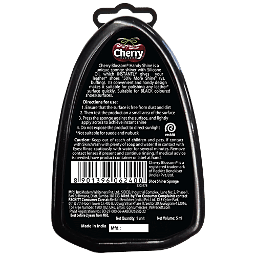 Cherry Blossom Black Handy Shine Shoe Shiner Sponge, 5 ml  Shines Instantly, Nourishes & Protects