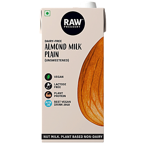 Raw Pressery Almond Milk - Plain, Unsweetened, Lactose Free, Dairy Free & Vegan, 1 L  