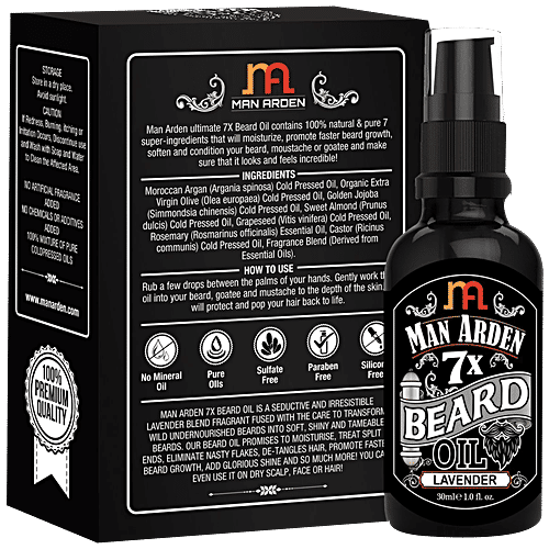 Man Arden 7X Beard Oil - Lavender, 7 Premium Oils Supports Beard Growth & Nourishment, 30 ml Sulfate & Paraben Free