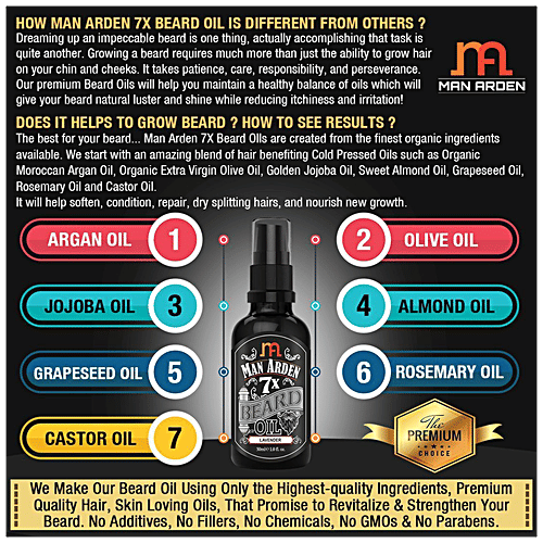 Man Arden 7X Beard Oil - Lavender, 7 Premium Oils Supports Beard Growth & Nourishment, 30 ml Sulfate & Paraben Free