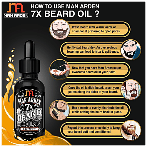 Man Arden 7X Beard Oil - Lavender, 7 Premium Oils Supports Beard Growth & Nourishment, 30 ml Sulfate & Paraben Free