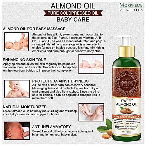 Morpheme Remedies Sweet Almond Oil - Pure Coldpressed Oil, 120 ml  No Mineral Oil, Paraben, Sulfate