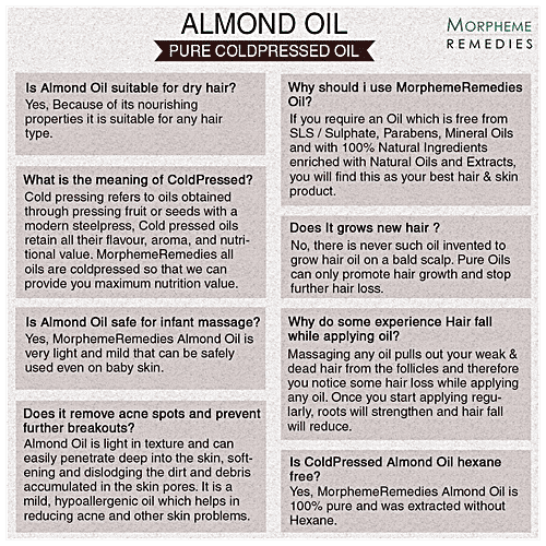 Morpheme Remedies Sweet Almond Oil - Pure Coldpressed Oil, 120 ml  No Mineral Oil, Paraben, Sulfate