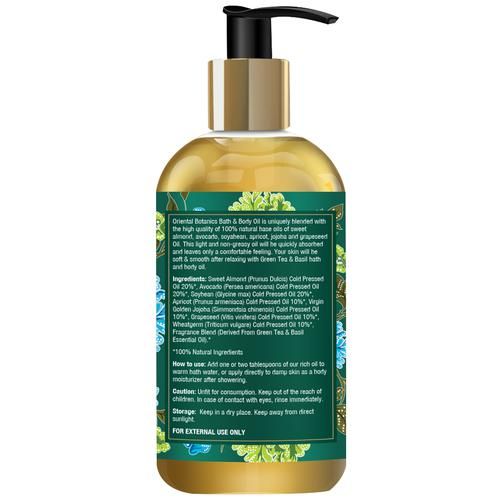 Oriental Botanics Bath & Body Oil - Green Tea & Basil, 200 ml  