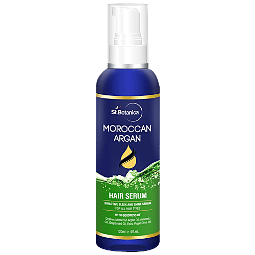 StBotanica Moroccan Argan Hair Serum - For All Hair Types, Bioactive Sleek And Shine Serum, No Harmful Mineral Oil, No Sulphate, 120 ml  No Harmful Mineral Oil, No Sulphate