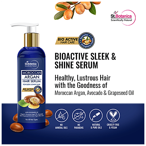 StBotanica Moroccan Argan Hair Serum - For All Hair Types, Bioactive Sleek And Shine Serum, No Harmful Mineral Oil, No Sulphate, 120 ml  No Harmful Mineral Oil, No Sulphate