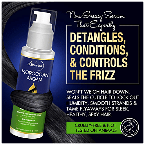 StBotanica Moroccan Argan Hair Serum - For All Hair Types, Bioactive Sleek And Shine Serum, No Harmful Mineral Oil, No Sulphate, 120 ml  No Harmful Mineral Oil, No Sulphate