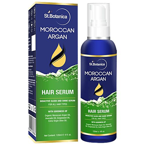 StBotanica Moroccan Argan Hair Serum - For All Hair Types, Bioactive Sleek And Shine Serum, No Harmful Mineral Oil, No Sulphate, 120 ml  No Harmful Mineral Oil, No Sulphate
