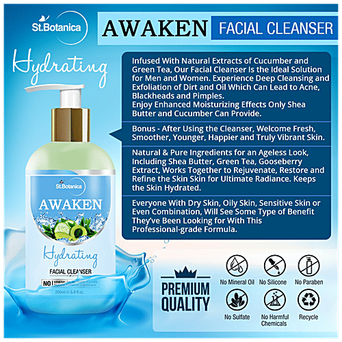 StBotanica Awaken Hydrating Face Wash, No Parabens & Mineral Oil, 200 ml No Parabens & Mineral Oil