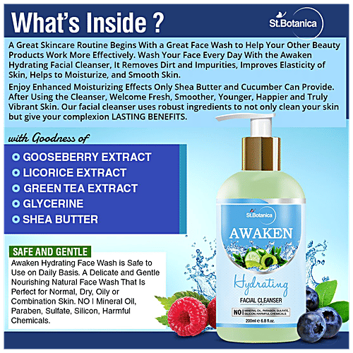 StBotanica Awaken Hydrating Face Wash, No Parabens & Mineral Oil, 200 ml No Parabens & Mineral Oil