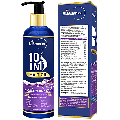 StBotanica 10-in-1 Hair Oil - Bioactive Haircare, Repair, Restore & Revitalize Dry or Damaged Hair, No Mineral Oil/SLS, 200 ml  No Mineral Oil/SLS