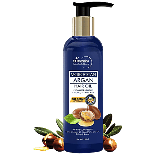 StBotanica Moroccan Argan Hair Oil - For All Hair Types, Promotes Healthy, Strong & Shiny Hair, No Parabens, No Silicones, 200 ml No Parabens, No Silicones