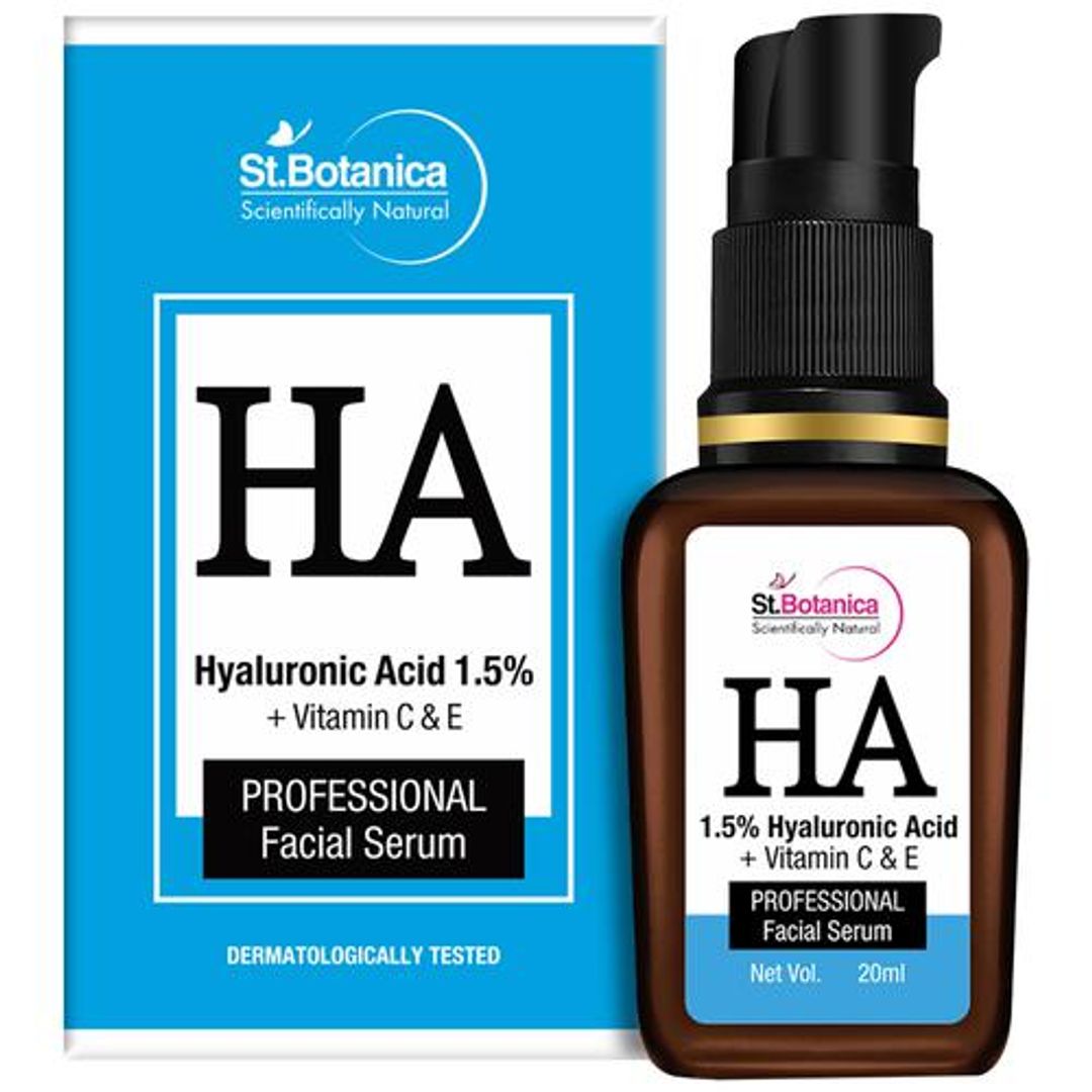 StBotanica Professional Facial Serum - Hyaluronic Acid, Vitamin C & E, Dark Circles, Anti Aging, Skin Brightening, No Parabens & Mineral Oil, 20 ml 