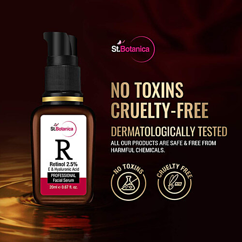 StBotanica Professional Facial Serum - Retinol 2.5% + Vitamin E, C & Hyaluronic Acid, Softens & Heals Skin, No Parabens, No Silicones, 20 ml  No Parabens, No Silicones