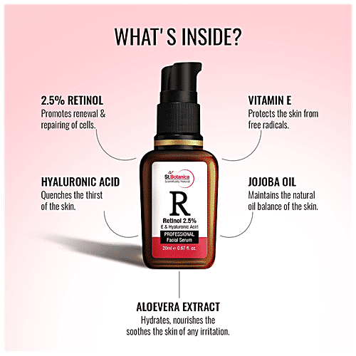 StBotanica Professional Facial Serum - Retinol 2.5% + Vitamin E, C & Hyaluronic Acid, Softens & Heals Skin, No Parabens, No Silicones, 20 ml  No Parabens, No Silicones
