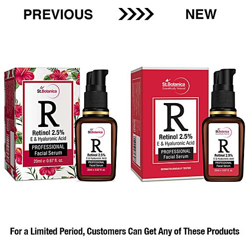 StBotanica Professional Facial Serum - Retinol 2.5% + Vitamin E, C & Hyaluronic Acid, Softens & Heals Skin, No Parabens, No Silicones, 20 ml  No Parabens, No Silicones