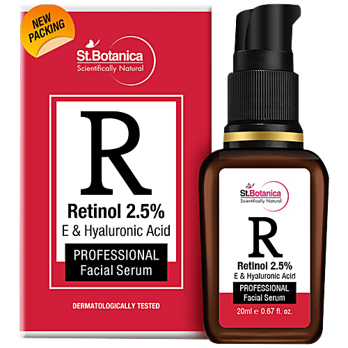 StBotanica Professional Facial Serum - Retinol 2.5% + Vitamin E, C & Hyaluronic Acid, Softens & Heals Skin, No Parabens, No Silicones, 20 ml  No Parabens, No Silicones