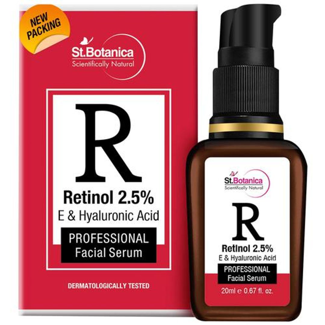 StBotanica Professional Facial Serum - Retinol 2.5% + Vitamin E, C & Hyaluronic Acid, Softens & Heals Skin, No Parabens, No Silicones, 20 ml 