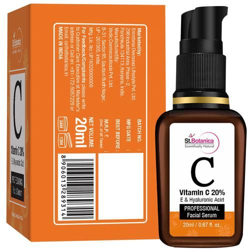 Buy StBotanica Professional Facial Serum - Vitamin C 20% + Vitamin E Hyaluronic Acid, Cleanse, Tone & No Parabens, Silicones Online Best Price of Rs 349.50 - bigbasket