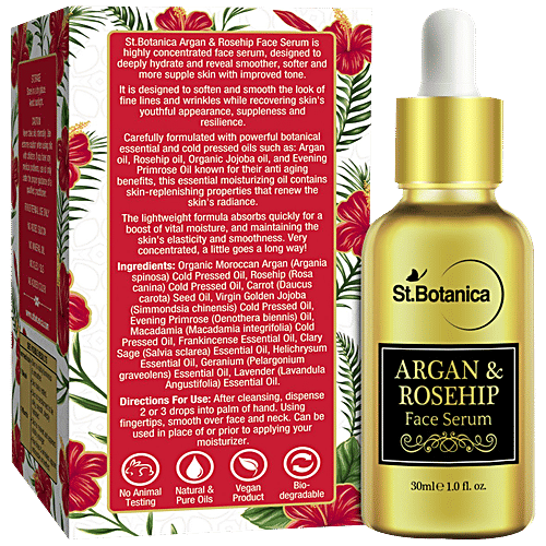 StBotanica Argan & Rosehip Face Serum - For Anti Ageing & Anti Wrinkle, Natural & Pure Oils, 30 ml  Natural & Pure Oils