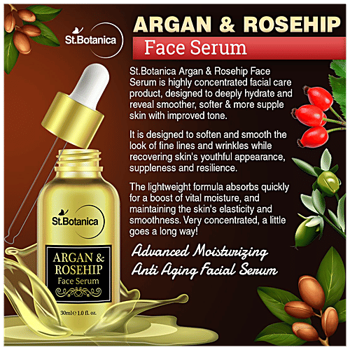 StBotanica Argan & Rosehip Face Serum - For Anti Ageing & Anti Wrinkle, Natural & Pure Oils, 30 ml  Natural & Pure Oils
