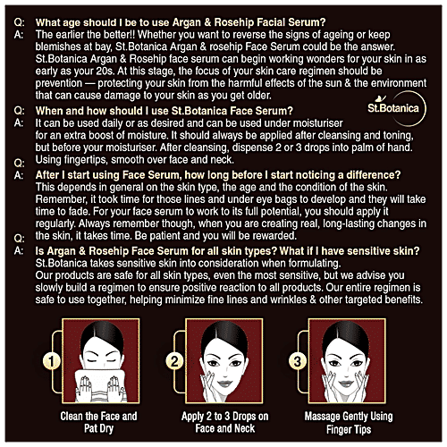 StBotanica Argan & Rosehip Face Serum - For Anti Ageing & Anti Wrinkle, Natural & Pure Oils, 30 ml  Natural & Pure Oils