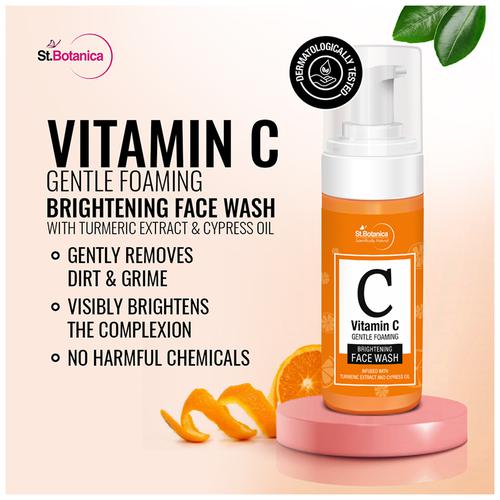 StBotanica Gentle Foaming Brightening Face Wash - Vitamin C, For All Skin Types, No Parabens, No Silicones, 120 ml  