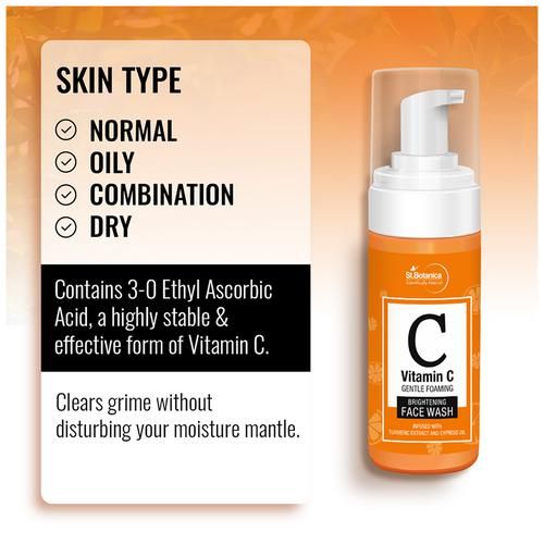 StBotanica Vitamin C Foaming Brightening Face Wash - With Vitamin C & Natural Extracts, 120 ml  
