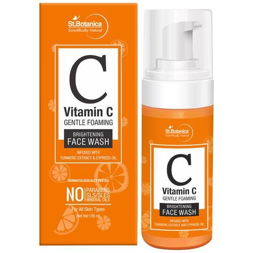 StBotanica Gentle Foaming Brightening Face Wash - Vitamin C, For All Skin Types, No Parabens, No Silicones, 120 ml  