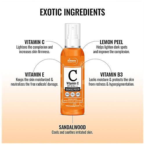 StBotanica Sunscreen Lotion - Vitamin C, SPF 30 PA + + + UVA UVB, Mineral Based Water Resistant, No Parabens, No Silicones, 120 ml  No Parabens, No Silicones