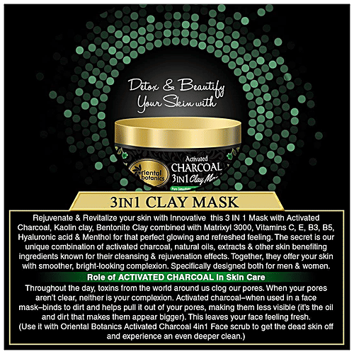 Oriental Botanics Activated Charcoal 3-In-1 Clay Mask With Vitamin C, Menthol and Charcoal, 100 g