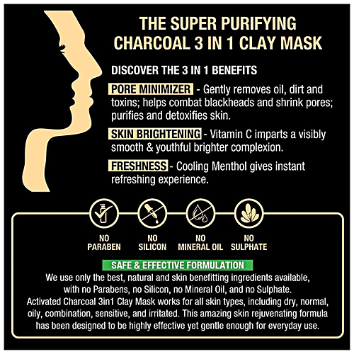 Oriental Botanics Activated Charcoal 3-In-1 Clay Mask With Vitamin C, Menthol and Charcoal, 100 g