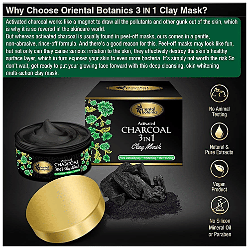 Oriental Botanics Activated Charcoal 3-In-1 Clay Mask With Vitamin C, Menthol and Charcoal, 100 g