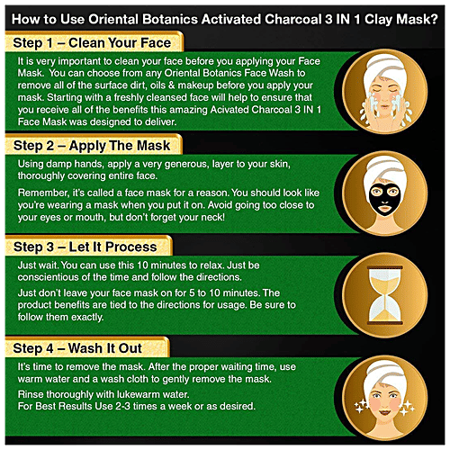 Oriental Botanics Activated Charcoal 3-In-1 Clay Mask With Vitamin C, Menthol and Charcoal, 100 g